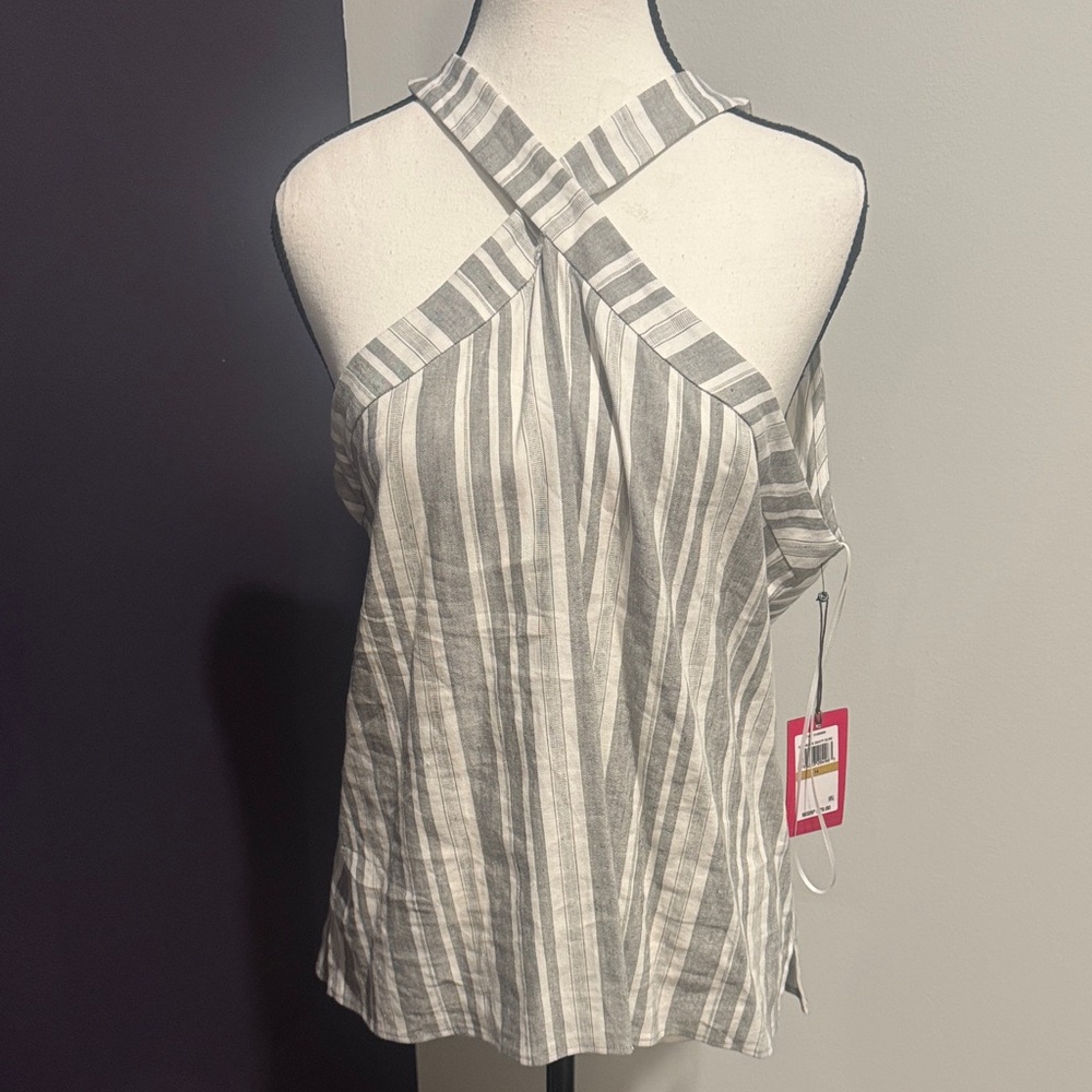 Vince Camuto Gray Striped Halter Tank Top